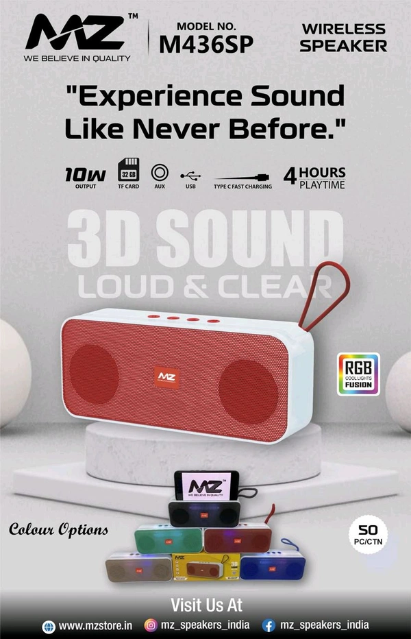 Mz M-436 Wireless Speaker with 3D Sound, RGB Lights & Mobile Stand