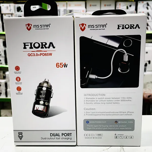 MS STAR FIORA 65W QC 3.0 + PD Fast Car Charger with Dual Port Output – High-Speed