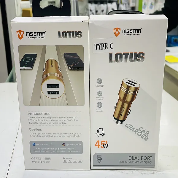 MS STAR LOTUS Type-C 45W Dual Port Fast Car Charger – High-Speed Power Delivery