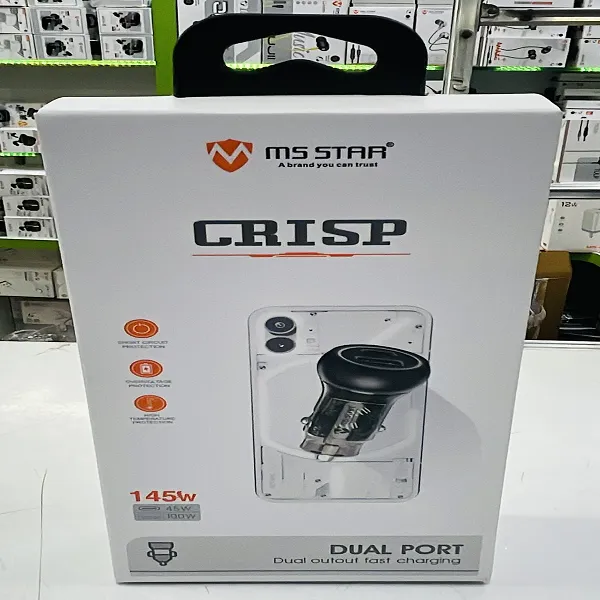 MS STAR CRISP 145W Dual Port Fast Car Charger with High-Speed Power Delivery – Advanced Smart Charging Technology