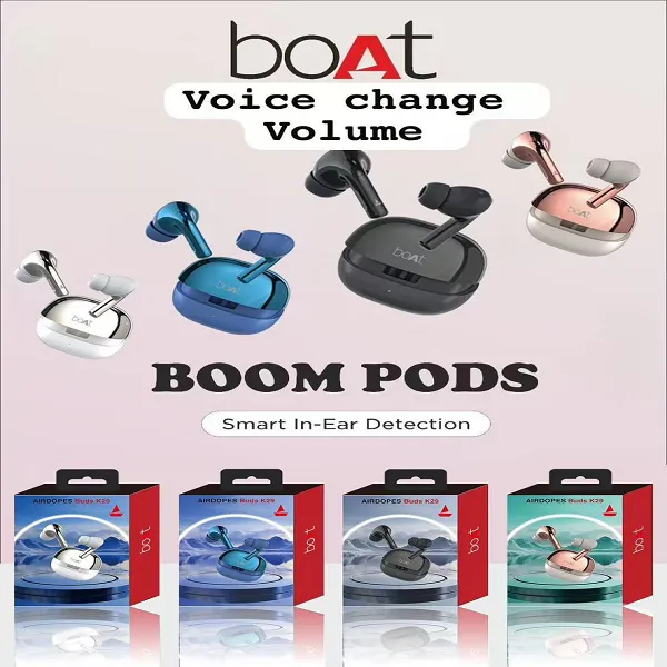 Boom Pods Wireless Earbuds with Voice Change & Volume Control BoAt
